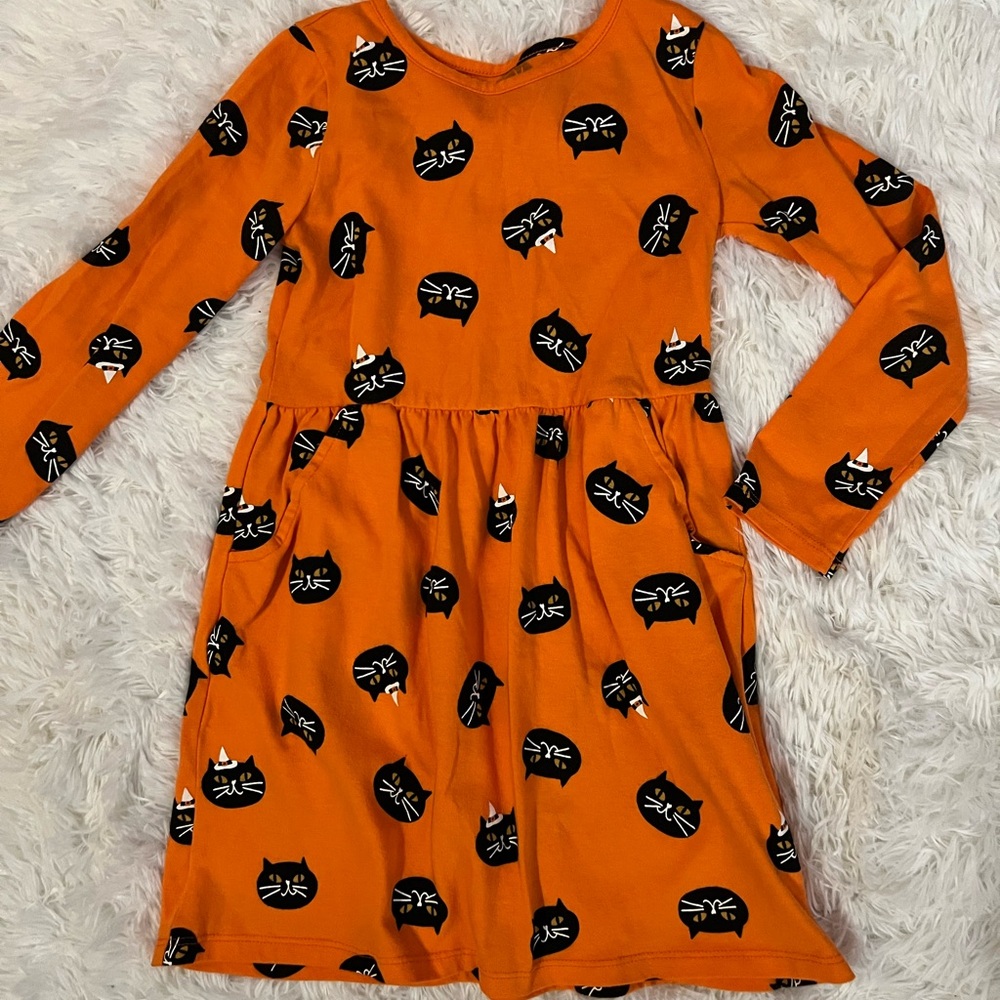 Cat & Jack Orange Cat Print Dress Long sleeve Halloween